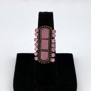 4/$15 Retro Antique Bronze Pink Panel Statement Ring
